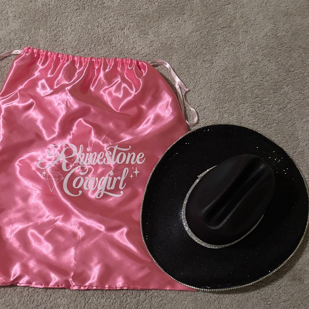 Black Rhinestone Cowgirl Hat with Pink Bag